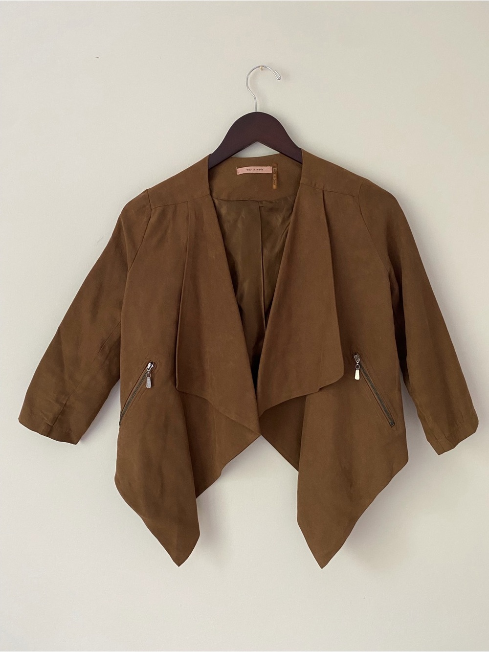 Women's Draped Suede-Look Trench Jacket in Brown